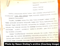 Азаттық радиосы 1968 жылғы 1 қазанда Абай күні туралы эфирден берген материалының жазбасы. Мюнхен, Германия.