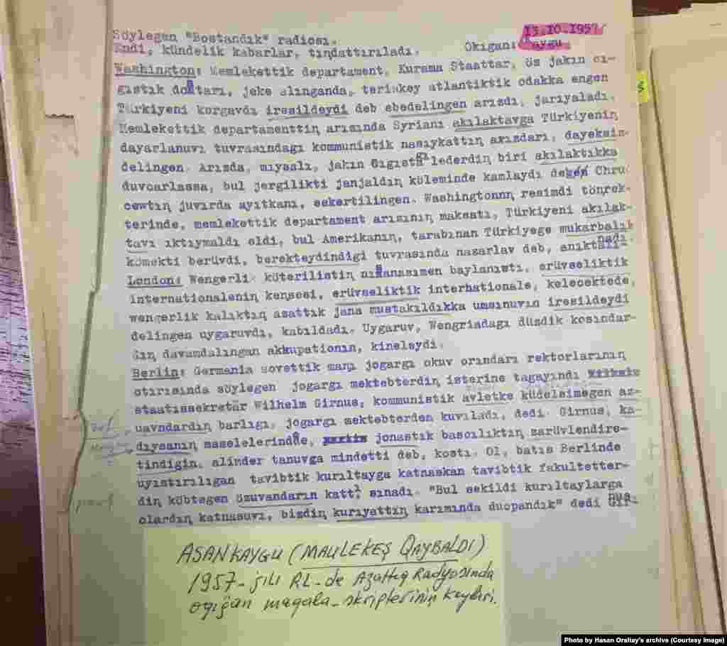 &quot;Бостандық радиосы&quot; кезінде бас редактор болған ақын Мәулікеш Қайбалдының &quot;Қайғы&quot; атымен әзірлеген жаңалықтары. Азаттық радиосы Қазақ бөлімінің бұрынғы директоры Хасен Оралтайдың жеке қорынан. 