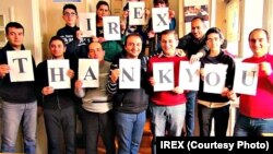 The team of Azerbaijan's Channel 13 TV expresses its appreciation to IREX for helping it buy cameras and other equipment to improve the quality of live streaming. Photo source: www.irex.az