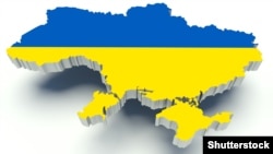 Ukraine – Map of Ukraine with flag colors. 3d render illustration.