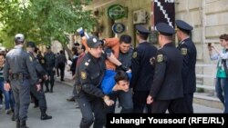 Azerbaijan -- Azerbaijani youth activists sentenced, supporters clash with police, Baku, 6 May 2014.